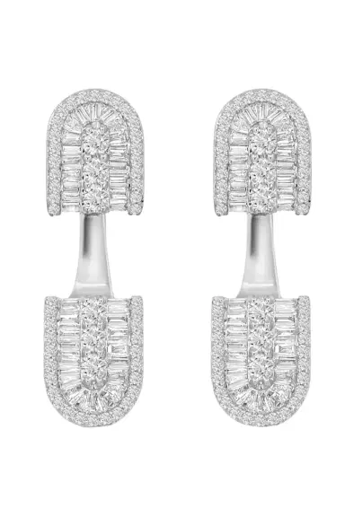 U LOS ANGELES Diamond Baguette U Floating Earrings - White Gold | Thumbnail 1 U LOS ANGELES Diamond Baguette U Floating Earrings - White Gold | Thumbnail 1