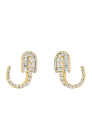 U LOS ANGELES Diamond Baguette U Huggie Earrings - Yellow Gold | Thumbnail 1 U LOS ANGELES Diamond Baguette U Huggie Earrings - Yellow Gold | Thumbnail 1