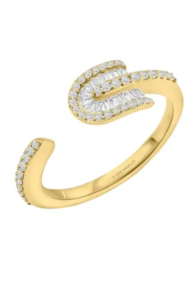 U LOS ANGELES Diamond Baguette U Solo Open Ring - Yellow Gold | Thumbnail 1 U LOS ANGELES Diamond Baguette U Solo Open Ring - Yellow Gold | Thumbnail 1