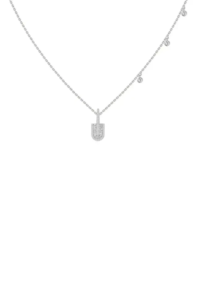Diamond Baguette U Solo Three Charm Necklace - White Gold Diamond Baguette U Solo Three Charm Necklace - White Gold