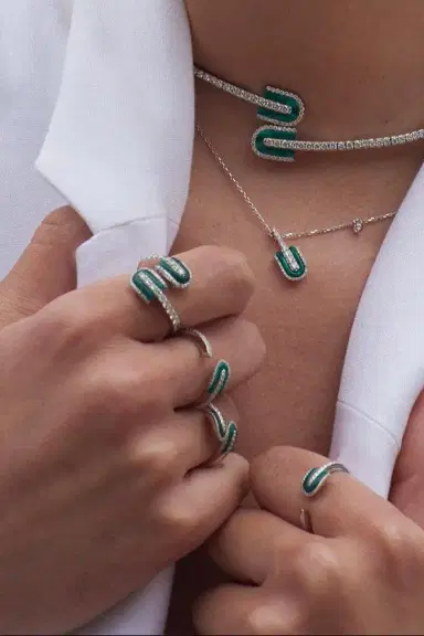 U LOS ANGELES Diamond Malachite U Duo Maxi Ring | Thumbnail 2 U LOS ANGELES Diamond Malachite U Duo Maxi Ring | Thumbnail 2