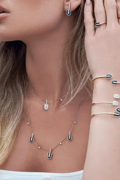 U LOS ANGELES Diamond Onyx U Trio Charm Necklace | Thumbnail 2 U LOS ANGELES Diamond Onyx U Trio Charm Necklace | Thumbnail 2