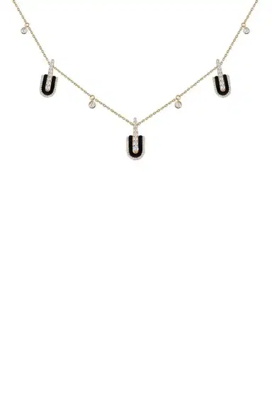U LOS ANGELES Diamond Onyx U Trio Charm Necklace | Thumbnail 1 U LOS ANGELES Diamond Onyx U Trio Charm Necklace | Thumbnail 1