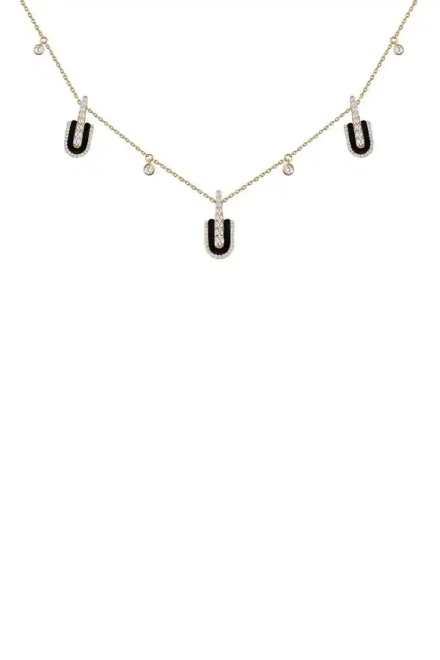 Diamond Onyx U Trio Charm Necklace Diamond Onyx U Trio Charm Necklace