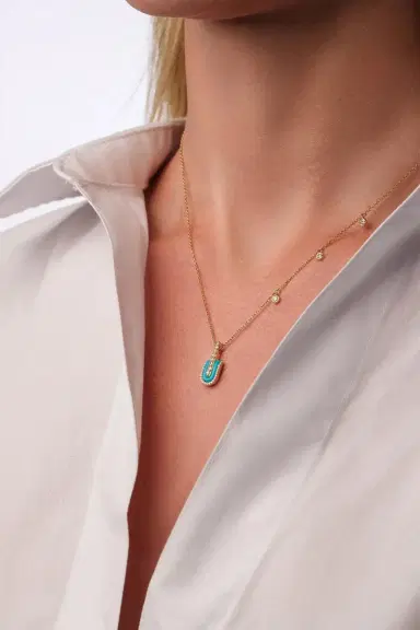 U LOS ANGELES Diamond Turquoise U Solo Charm Necklace | Thumbnail 2 U LOS ANGELES Diamond Turquoise U Solo Charm Necklace | Thumbnail 2