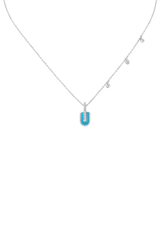 Diamond Turquoise U Solo Charm Necklace Diamond Turquoise U Solo Charm Necklace