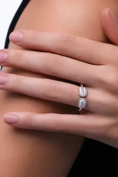 U LOS ANGELES Diamond White Quartz U Duo Open Ring | Thumbnail 2 U LOS ANGELES Diamond White Quartz U Duo Open Ring | Thumbnail 2