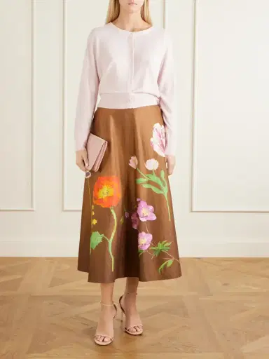 Oscar de la Renta Floral-print Cotton-poplin High-waist Midi Skirt | Thumbnail 2 Oscar de la Renta Floral-print Cotton-poplin High-waist Midi Skirt | Thumbnail 2