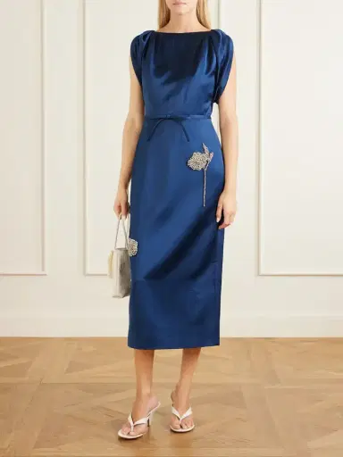 Erdem Bow-detail Embroidered Satin Midi Dress | Thumbnail 2 Erdem Bow-detail Embroidered Satin Midi Dress | Thumbnail 2