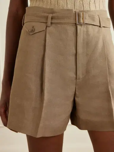 Ralph Lauren Collection Denise Belted Pleated Linen Shorts | Thumbnail 4 Ralph Lauren Collection Denise Belted Pleated Linen Shorts | Thumbnail 4