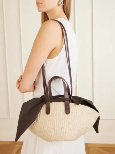 MUUÑ Sophia Leather And Cotton-trimmed Raffia Mini Tote | Thumbnail 2 MUUÑ Sophia Leather And Cotton-trimmed Raffia Mini Tote | Thumbnail 2