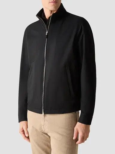 ZEGNA Men's Microfiber Motorin 100CC Blouson Jacket - Black | Thumbnail 3 ZEGNA Men's Microfiber Motorin 100CC Blouson Jacket - Black | Thumbnail 3