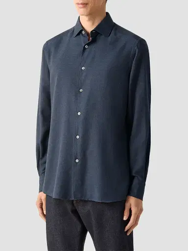 Zegna Men's Cashco Shirt - Navy Blue - Size XXXL | Thumbnail 2 Zegna Men's Cashco Shirt - Navy Blue - Size XXXL | Thumbnail 2