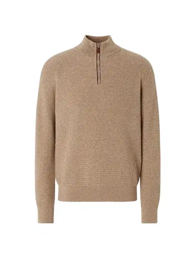 Zegna Men's Oasi Cashmere Zip Mock Sweater - Light Beige Melange | Thumbnail 1 Zegna Men's Oasi Cashmere Zip Mock Sweater - Light Beige Melange | Thumbnail 1