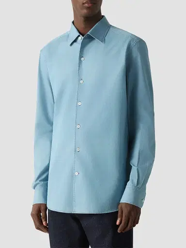 ZEGNA Men's Cotton Denim Shirt - Light Blue | Thumbnail 2 ZEGNA Men's Cotton Denim Shirt - Light Blue | Thumbnail 2