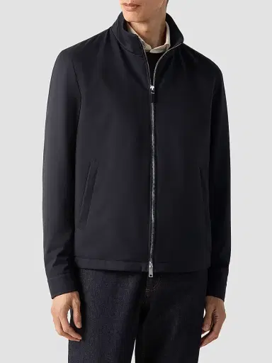 ZEGNA Men's Microfiber Motorin 100CC Blouson Jacket - Navy Blue | Thumbnail 3 ZEGNA Men's Microfiber Motorin 100CC Blouson Jacket - Navy Blue | Thumbnail 3