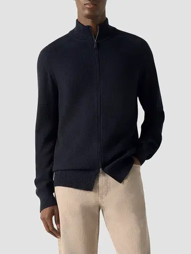 Zegna Men's Cashseta Full Zip Cardigan - Navy Blue | Thumbnail 3 Zegna Men's Cashseta Full Zip Cardigan - Navy Blue | Thumbnail 3