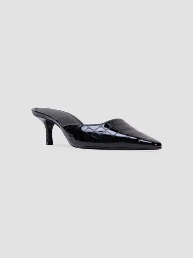 Black Suede Studio Women's Riley 50MM Croc Mule Sandals - Black Croc | Thumbnail 2 Black Suede Studio Women's Riley 50MM Croc Mule Sandals - Black Croc | Thumbnail 2