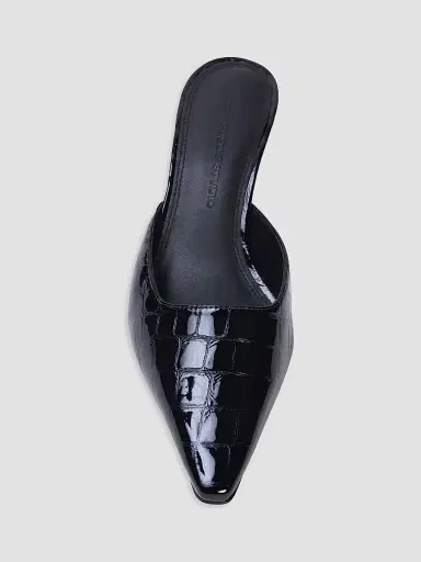 Black Suede Studio Women's Riley 50MM Croc Mule Sandals - Black Croc | Thumbnail 4 Black Suede Studio Women's Riley 50MM Croc Mule Sandals - Black Croc | Thumbnail 4