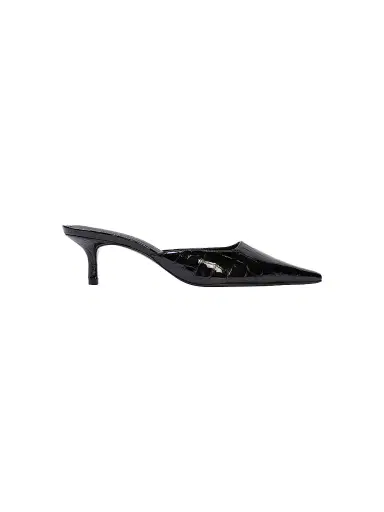 Black Suede Studio Women's Riley 50MM Croc Mule Sandals - Black Croc | Thumbnail 1 Black Suede Studio Women's Riley 50MM Croc Mule Sandals - Black Croc | Thumbnail 1