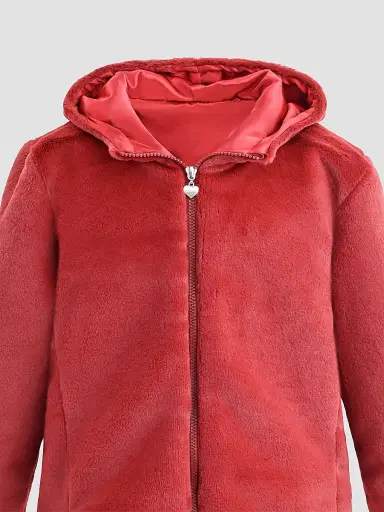 Tulleen Plush Hooded Jacket - Red | Thumbnail 3 Tulleen Plush Hooded Jacket - Red | Thumbnail 3
