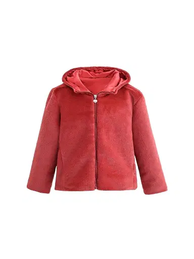 Tulleen Plush Hooded Jacket - Red | Thumbnail 1 Tulleen Plush Hooded Jacket - Red | Thumbnail 1