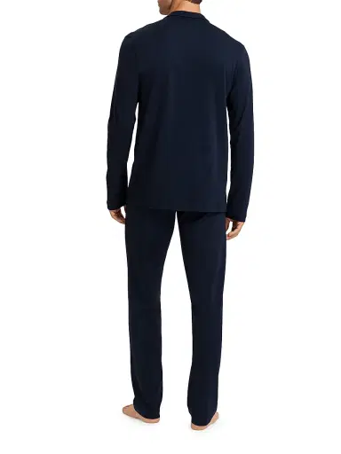 Hanro Men's Basic Piped 2-Piece Long Pajama Set - Deep Navy | Thumbnail 5 Hanro Men's Basic Piped 2-Piece Long Pajama Set - Deep Navy | Thumbnail 5