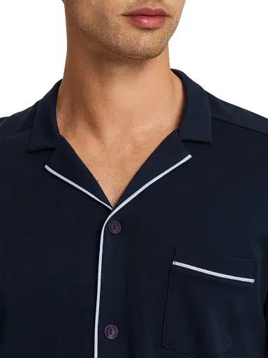 Hanro Men's Basic Piped 2-Piece Long Pajama Set - Deep Navy | Thumbnail 6 Hanro Men's Basic Piped 2-Piece Long Pajama Set - Deep Navy | Thumbnail 6
