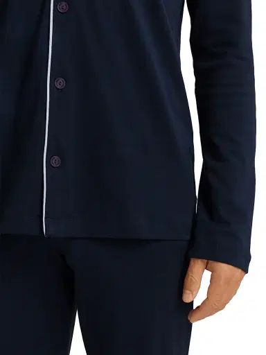 Hanro Men's Basic Piped 2-Piece Long Pajama Set - Deep Navy | Thumbnail 7 Hanro Men's Basic Piped 2-Piece Long Pajama Set - Deep Navy | Thumbnail 7