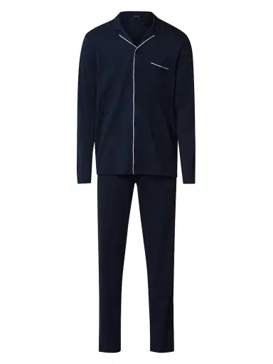 Hanro Men's Basic Piped 2-Piece Long Pajama Set - Deep Navy | Thumbnail 1 Hanro Men's Basic Piped 2-Piece Long Pajama Set - Deep Navy | Thumbnail 1