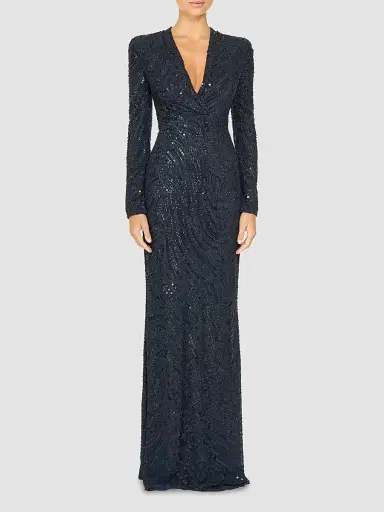 Jenny Packham Women's Arizona Sequined Chiffon A-Line Dress - Ink - Size 14 | Thumbnail 2 Jenny Packham Women's Arizona Sequined Chiffon A-Line Dress - Ink - Size 14 | Thumbnail 2
