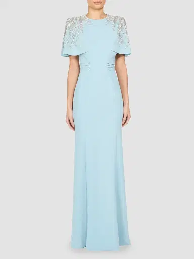 Jenny Packham Women's Petal Embellished Stretch Crêpe Sheath Gown - Bluebird - Size 14 | Thumbnail 2 Jenny Packham Women's Petal Embellished Stretch Crêpe Sheath Gown - Bluebird - Size 14 | Thumbnail 2