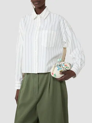 Weekend Max Mara Women's Cotton Shirt with a Contrasting Back - White | Thumbnail 3 Weekend Max Mara Women's Cotton Shirt with a Contrasting Back - White | Thumbnail 3