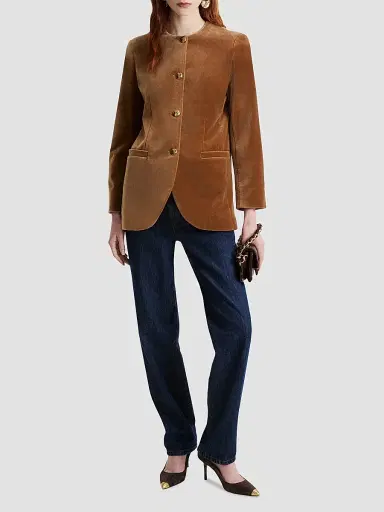 Marella Women's Straight Fit Stretch Velvet Blazer - Buck | Thumbnail 2 Marella Women's Straight Fit Stretch Velvet Blazer - Buck | Thumbnail 2