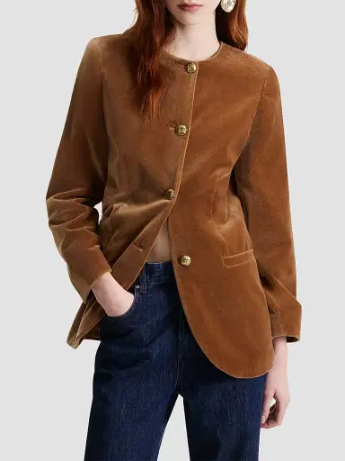 Marella Women's Straight Fit Stretch Velvet Blazer - Buck | Thumbnail 3 Marella Women's Straight Fit Stretch Velvet Blazer - Buck | Thumbnail 3
