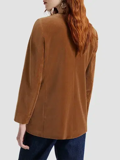 Marella Women's Straight Fit Stretch Velvet Blazer - Buck | Thumbnail 4 Marella Women's Straight Fit Stretch Velvet Blazer - Buck | Thumbnail 4