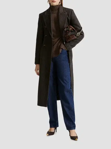 Marella Women's Cashmere Blend Mock Polo Neck Jumper with Silk Sash - Dark Bown | Thumbnail 2 Marella Women's Cashmere Blend Mock Polo Neck Jumper with Silk Sash - Dark Bown | Thumbnail 2