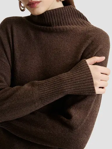 Marella Women's Cashmere Blend Mock Polo Neck Jumper with Silk Sash - Dark Bown | Thumbnail 6 Marella Women's Cashmere Blend Mock Polo Neck Jumper with Silk Sash - Dark Bown | Thumbnail 6