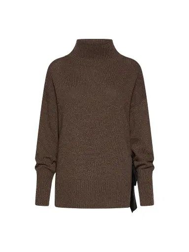 Marella Women's Cashmere Blend Mock Polo Neck Jumper with Silk Sash - Dark Bown | Thumbnail 1 Marella Women's Cashmere Blend Mock Polo Neck Jumper with Silk Sash - Dark Bown | Thumbnail 1