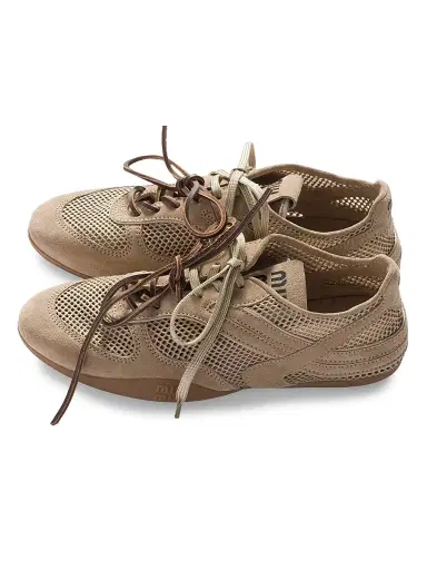 Miu Miu Women's Gymnasium Mesh and Suede Sneakers - Beige Khaki | Thumbnail 2 Miu Miu Women's Gymnasium Mesh and Suede Sneakers - Beige Khaki | Thumbnail 2