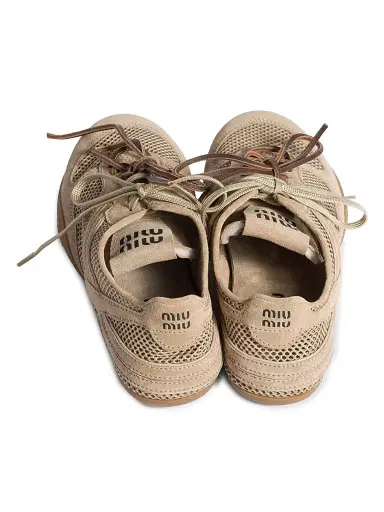 Miu Miu Women's Gymnasium Mesh and Suede Sneakers - Beige Khaki | Thumbnail 3 Miu Miu Women's Gymnasium Mesh and Suede Sneakers - Beige Khaki | Thumbnail 3