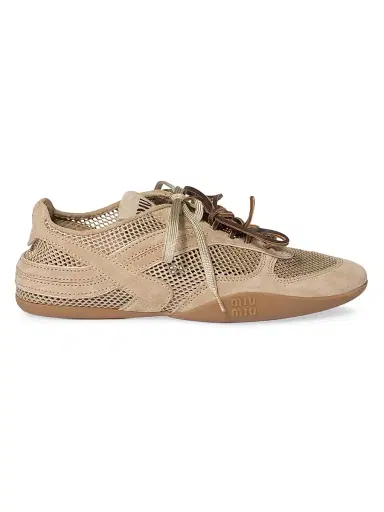 Miu Miu Women's Gymnasium Mesh and Suede Sneakers - Beige Khaki | Thumbnail 1 Miu Miu Women's Gymnasium Mesh and Suede Sneakers - Beige Khaki | Thumbnail 1