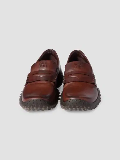 Miu Miu Women's Leather Loafers - Brown | Thumbnail 2 Miu Miu Women's Leather Loafers - Brown | Thumbnail 2