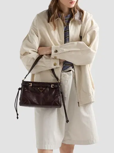 Prada Women's Bonnie Leather Top Handle Bag - Dark Brown | Thumbnail 3 Prada Women's Bonnie Leather Top Handle Bag - Dark Brown | Thumbnail 3