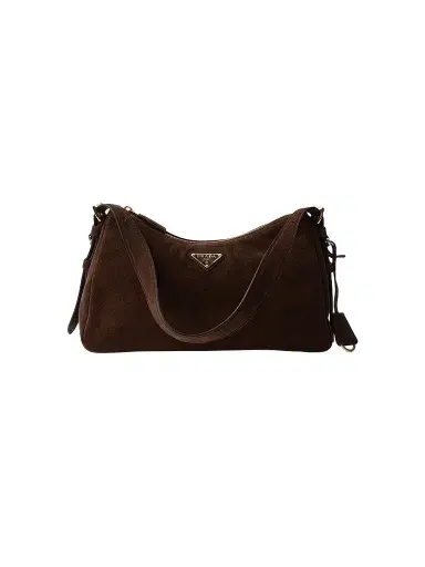 Prada Women's Aimée Medium Suede Shoulder Bag - Chocolate | Thumbnail 1 Prada Women's Aimée Medium Suede Shoulder Bag - Chocolate | Thumbnail 1