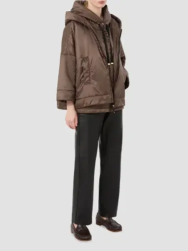 Max Mara Women's Padded Hooded Gilet in Water Repellent Canvas - Brown | Thumbnail 2 Max Mara Women's Padded Hooded Gilet in Water Repellent Canvas - Brown | Thumbnail 2