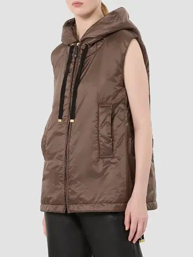 Max Mara Women's Padded Hooded Gilet in Water Repellent Canvas - Brown | Thumbnail 3 Max Mara Women's Padded Hooded Gilet in Water Repellent Canvas - Brown | Thumbnail 3