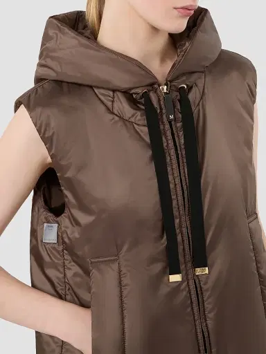 Max Mara Women's Padded Hooded Gilet in Water Repellent Canvas - Brown | Thumbnail 5 Max Mara Women's Padded Hooded Gilet in Water Repellent Canvas - Brown | Thumbnail 5