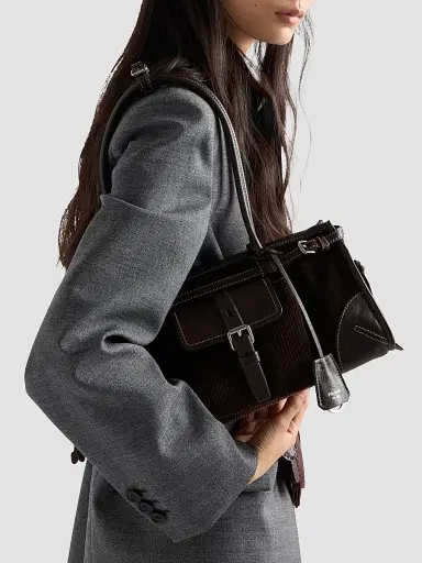 Prada Women's Bonnie Corduroy and Leather Top Handle Bag - Brown | Thumbnail 3 Prada Women's Bonnie Corduroy and Leather Top Handle Bag - Brown | Thumbnail 3