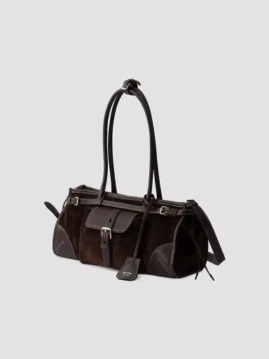 Prada Women's Bonnie Corduroy and Leather Top Handle Bag - Brown | Thumbnail 4 Prada Women's Bonnie Corduroy and Leather Top Handle Bag - Brown | Thumbnail 4